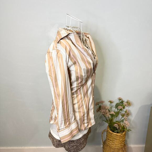 Gorgeous vintage y2k 90s brown & pink striped fitted button up top - Picture 4 of 6